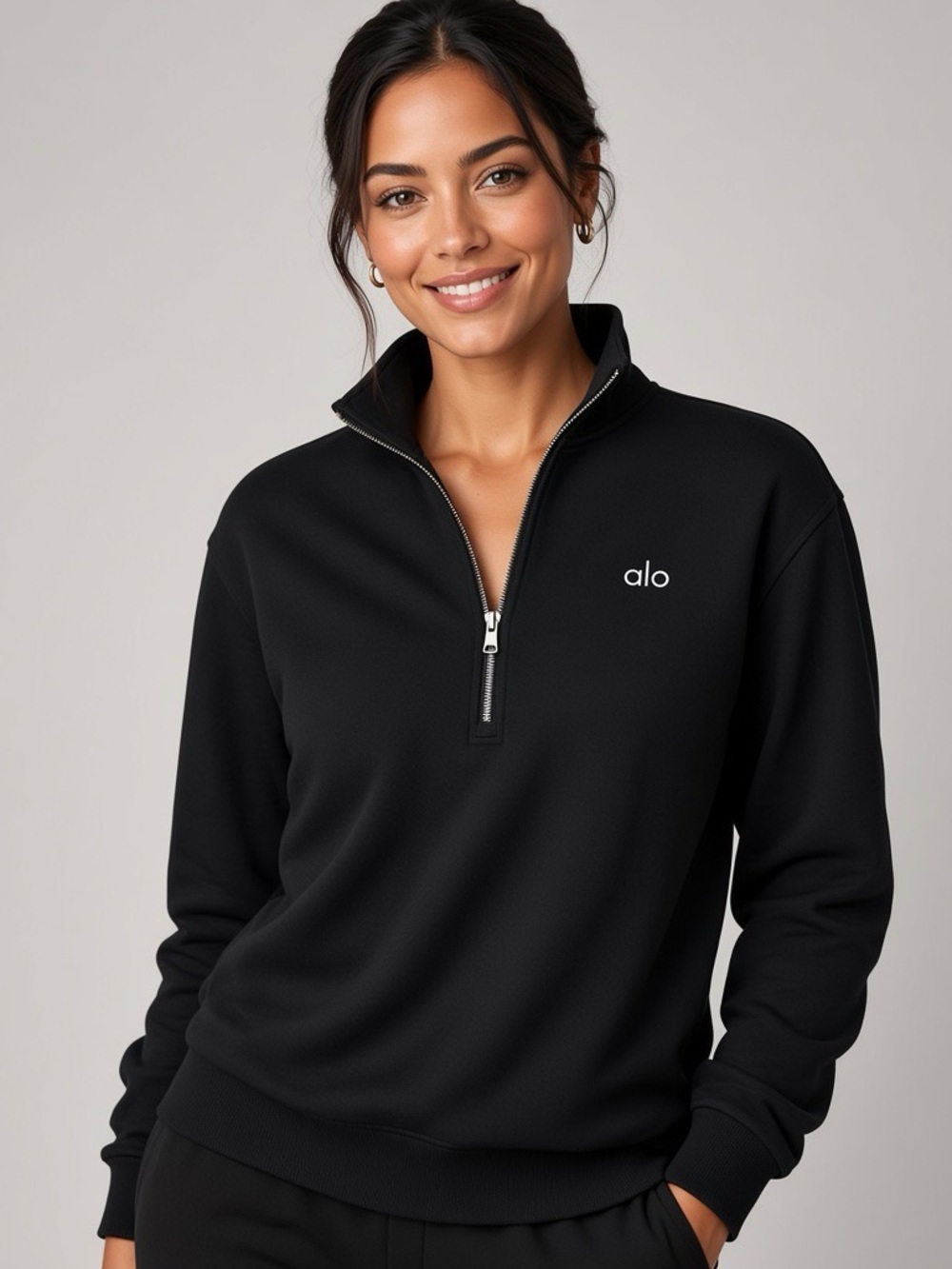 Alo Black Quarter-Zip Sweater Unisex 🖤